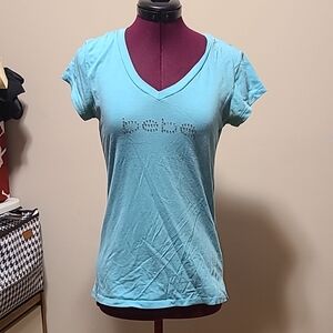 Bebe Light Blue Women's V-Neck Top